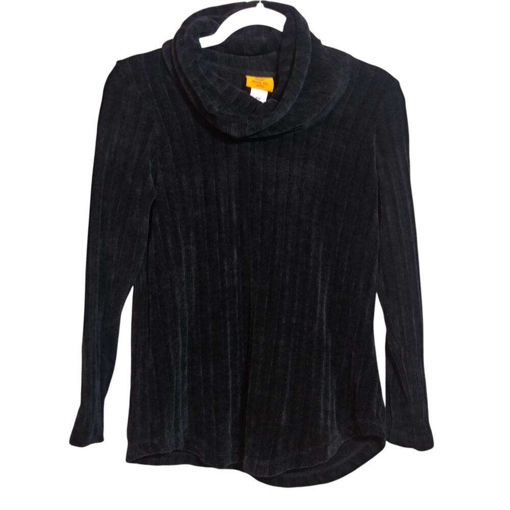 Ruby Rd. Women's Petite Black Ribbed Chenille Cowl Neck Pullover Sweater Size SP